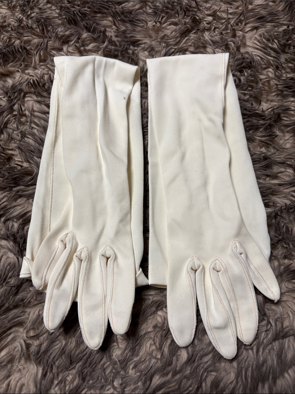 Vtg 1950s Ivory Double Woven Nylon Opera Gloves Pearl Button Mousquetaire
